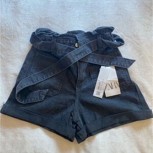 Zara Black High Waist Shorts with Belt